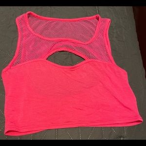 Hot pink crop top with mesh details